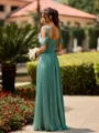 Opulent A-line Cold Shoulder Pleated Floor-Length Chiffon Bridesmaid Dress