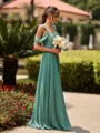 Opulent A-line Cold Shoulder Pleated Floor-Length Chiffon Bridesmaid Dress