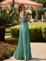 Opulent A-line Cold Shoulder Pleated Floor-Length Chiffon Bridesmaid Dress