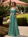 Opulent A-line Cold Shoulder Pleated Floor-Length Chiffon Bridesmaid Dress