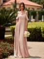 Opulent A-line Cold Shoulder Pleated Floor-Length Chiffon Bridesmaid Dress
