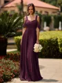 Opulent A-line Cold Shoulder Pleated Floor-Length Chiffon Bridesmaid Dress