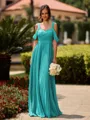 Opulent A-line Cold Shoulder Pleated Floor-Length Chiffon Bridesmaid Dress