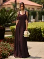 Opulent A-line Cold Shoulder Pleated Floor-Length Chiffon Bridesmaid Dress