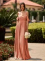Opulent A-line Cold Shoulder Pleated Floor-Length Chiffon Bridesmaid Dress