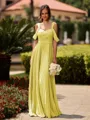 Opulent A-line Cold Shoulder Pleated Floor-Length Chiffon Bridesmaid Dress