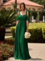 Opulent A-line Cold Shoulder Pleated Floor-Length Chiffon Bridesmaid Dress