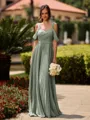 Opulent A-line Cold Shoulder Pleated Floor-Length Chiffon Bridesmaid Dress