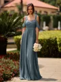 Opulent A-line Cold Shoulder Pleated Floor-Length Chiffon Bridesmaid Dress