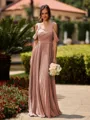 Opulent A-line Cold Shoulder Pleated Floor-Length Chiffon Bridesmaid Dress