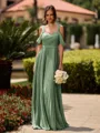 Opulent A-line Cold Shoulder Pleated Floor-Length Chiffon Bridesmaid Dress