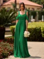 Opulent A-line Cold Shoulder Pleated Floor-Length Chiffon Bridesmaid Dress