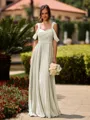 Opulent A-line Cold Shoulder Pleated Floor-Length Chiffon Bridesmaid Dress