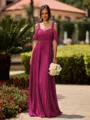 Opulent A-line Cold Shoulder Pleated Floor-Length Chiffon Bridesmaid Dress