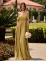 Opulent A-line Cold Shoulder Pleated Floor-Length Chiffon Bridesmaid Dress