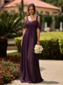 Opulent A-line Cold Shoulder Pleated Floor-Length Chiffon Bridesmaid Dress