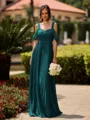 Opulent A-line Cold Shoulder Pleated Floor-Length Chiffon Bridesmaid Dress