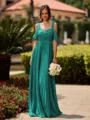 Opulent A-line Cold Shoulder Pleated Floor-Length Chiffon Bridesmaid Dress