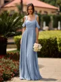 Opulent A-line Cold Shoulder Pleated Floor-Length Chiffon Bridesmaid Dress