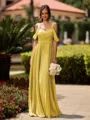 Opulent A-line Cold Shoulder Pleated Floor-Length Chiffon Bridesmaid Dress