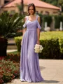 Opulent A-line Cold Shoulder Pleated Floor-Length Chiffon Bridesmaid Dress