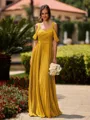 Opulent A-line Cold Shoulder Pleated Floor-Length Chiffon Bridesmaid Dress