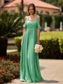 Opulent A-line Cold Shoulder Pleated Floor-Length Chiffon Bridesmaid Dress