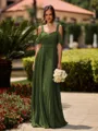 Opulent A-line Cold Shoulder Pleated Floor-Length Chiffon Bridesmaid Dress