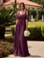 Opulent A-line Cold Shoulder Pleated Floor-Length Chiffon Bridesmaid Dress