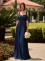 Opulent A-line Cold Shoulder Pleated Floor-Length Chiffon Bridesmaid Dress