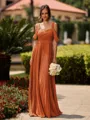 Opulent A-line Cold Shoulder Pleated Floor-Length Chiffon Bridesmaid Dress