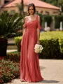 Opulent A-line Cold Shoulder Pleated Floor-Length Chiffon Bridesmaid Dress