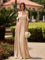 Opulent A-line Cold Shoulder Pleated Floor-Length Chiffon Bridesmaid Dress
