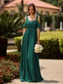 Opulent A-line Cold Shoulder Pleated Floor-Length Chiffon Bridesmaid Dress