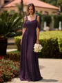 Opulent A-line Cold Shoulder Pleated Floor-Length Chiffon Bridesmaid Dress