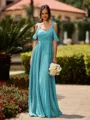 Opulent A-line Cold Shoulder Pleated Floor-Length Chiffon Bridesmaid Dress