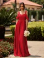 Opulent A-line Cold Shoulder Pleated Floor-Length Chiffon Bridesmaid Dress