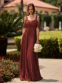 Opulent A-line Cold Shoulder Pleated Floor-Length Chiffon Bridesmaid Dress