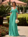 Opulent A-line Cold Shoulder Pleated Floor-Length Chiffon Bridesmaid Dress
