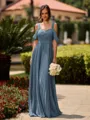 Opulent A-line Cold Shoulder Pleated Floor-Length Chiffon Bridesmaid Dress