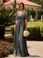 Opulent A-line Cold Shoulder Pleated Floor-Length Chiffon Bridesmaid Dress