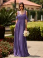 Opulent A-line Cold Shoulder Pleated Floor-Length Chiffon Bridesmaid Dress