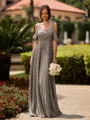 Opulent A-line Cold Shoulder Pleated Floor-Length Chiffon Bridesmaid Dress