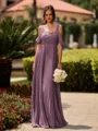Opulent A-line Cold Shoulder Pleated Floor-Length Chiffon Bridesmaid Dress