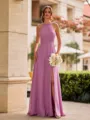 Exquisite A-line Halter Floor-Length Chiffon Bridesmaid Dress