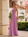 Exquisite A-line Halter Floor-Length Chiffon Bridesmaid Dress