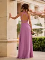 Exquisite A-line Halter Floor-Length Chiffon Bridesmaid Dress