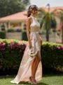 Splendid Sheath Halter Sash/Ribbon/Belt Sweep Train Silk like Satin Bridesmaid Dress