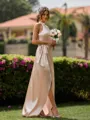 Splendid Sheath Halter Sash/Ribbon/Belt Sweep Train Silk like Satin Bridesmaid Dress
