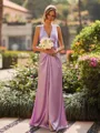 Graceful Sheath V-Neck Pleated Floor-Length Silk Like Satin Bridesmaid Dress